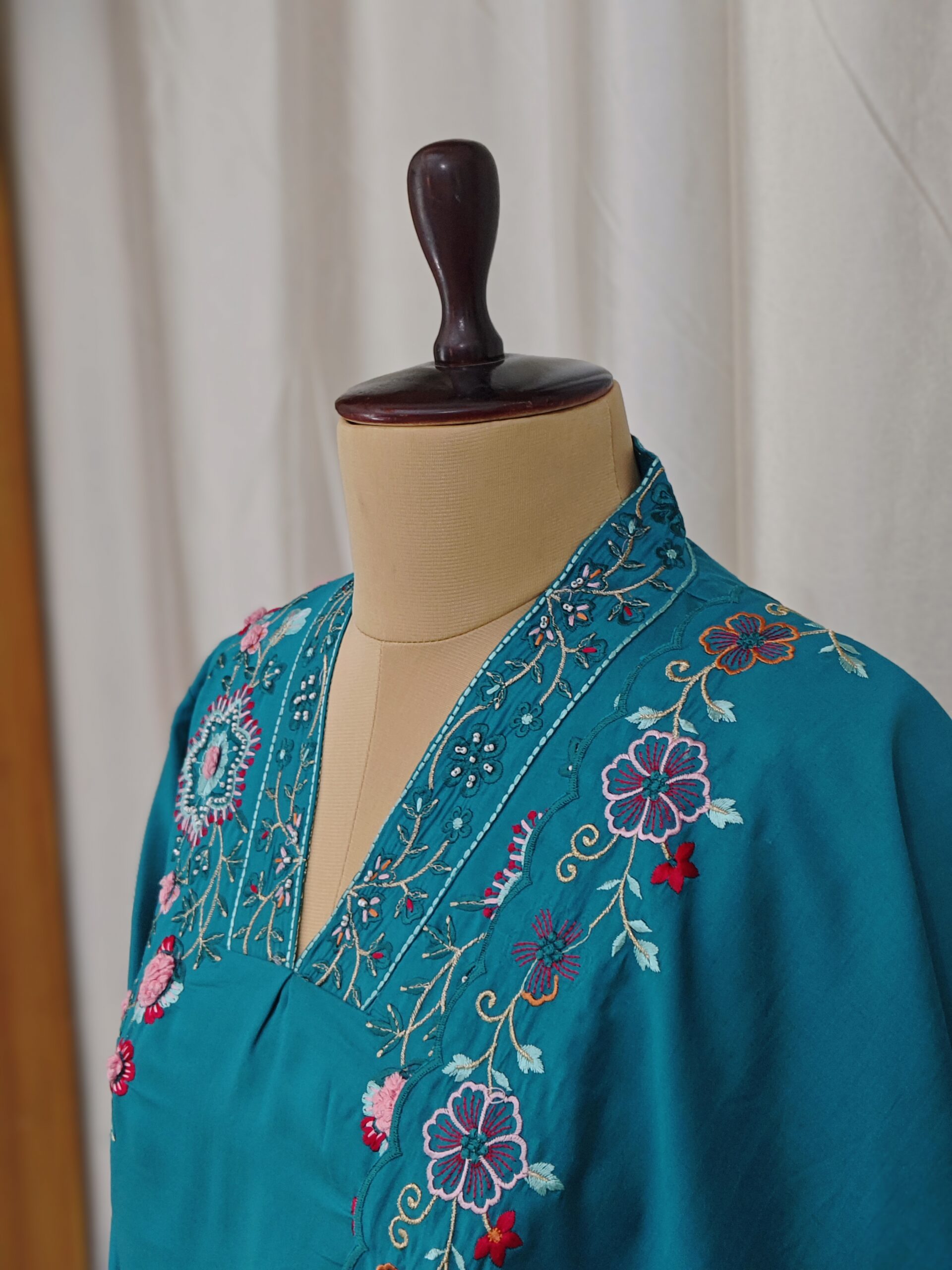 Greenish Blue Thread Embroidery with Beats - 3Pc Kurtha Set