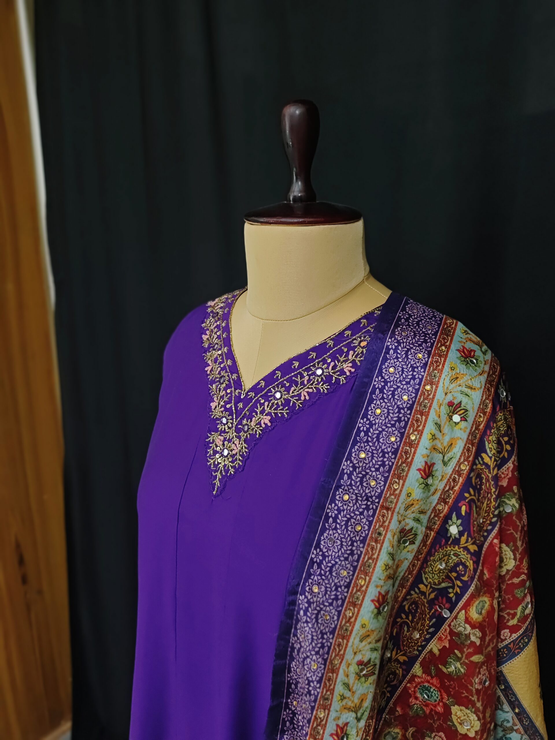 Violet V-Neck Dress with Dupatta